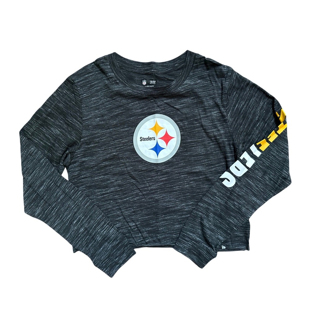 NFL Team Women's Pittsburg Steelers Gray Cropped Long Sleeve Top Size Medium NWT